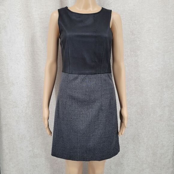 Theory Fitted Sheath Leather Bodice Wool Skirt Tirionne C Magistrate Mini Dress - Picture 2 of 16